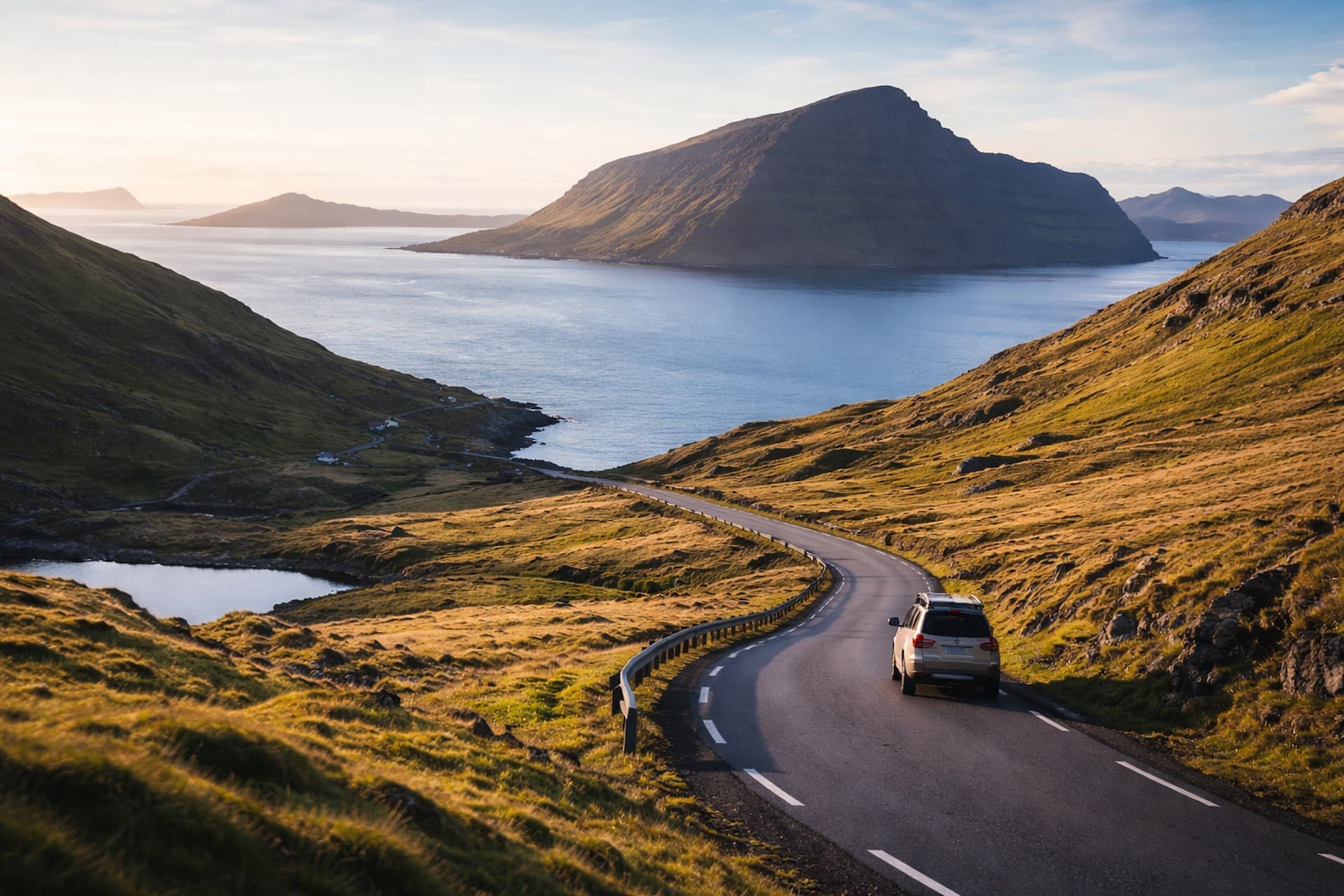 Scenic road and landscape in the Faroe Islands